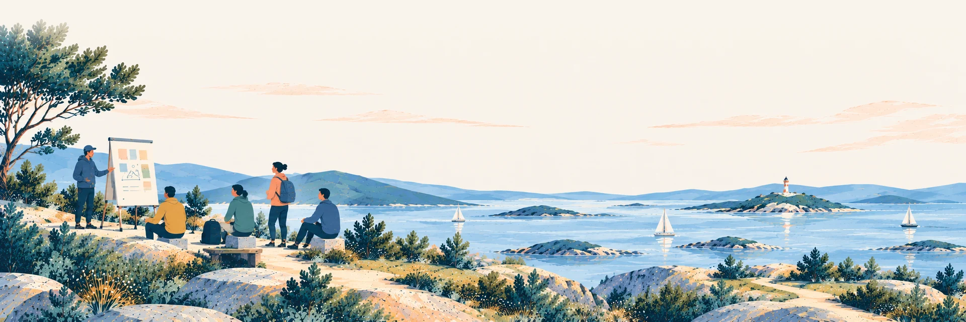 Illustration: Outdoor-Workshop mit Blick auf die Küste